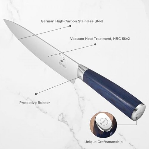 imarku 16피스 ​​주방 칼 세트(블록 포함), 독일산 스테인레스 스틸 칼 세트, 주방용 샤프너 및 6개 스테이크 칼 세트, 울트라 샤프 칼 붙이 선물 세트, 블루