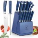 imarku 16피스 ​​주방 칼 세트(블록 포함), 독일산 스테인레스 스틸 칼 세트, 주방용 샤프너 및 6개 스테이크 칼 세트, 울트라 샤프 칼 붙이 선물 세트, 블루