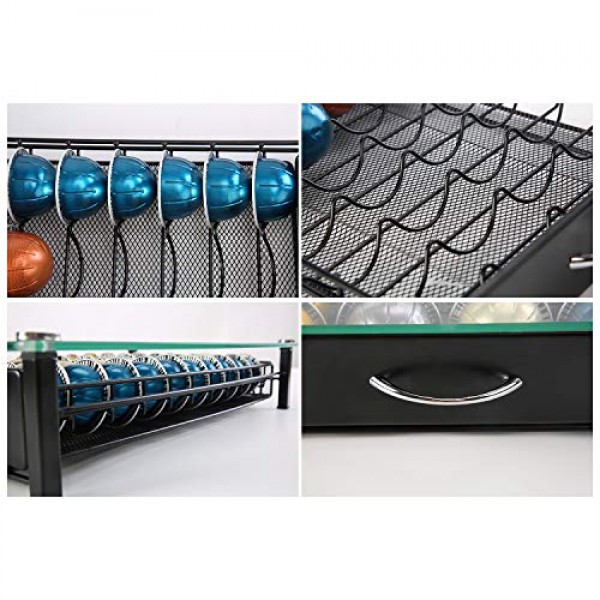 네스프레소 포드 홀더 서랍용 플래그십 네스프레소 캡슐 홀더용 커피 포드 주최자 보관함 유리 보관 트레이(40 Vertuo 포드 용량)