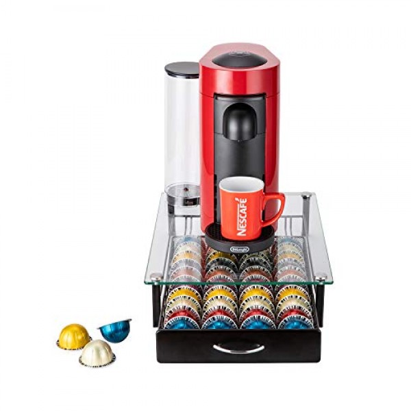 네스프레소 포드 홀더 서랍용 플래그십 네스프레소 캡슐 홀더용 커피 포드 주최자 보관함 유리 보관 트레이(40 Vertuo 포드 용량)