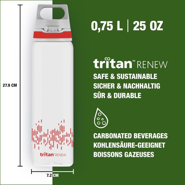 SIGG - Tritan 물병 - Total Clear ONE - 탄산 음료에 적합 - 식기세척기 사용 가능 - 누출 방지 - 가벼운 깃털 - 긁힘 방지 - BPA 프리 - 0.75L Tritan Renew Red