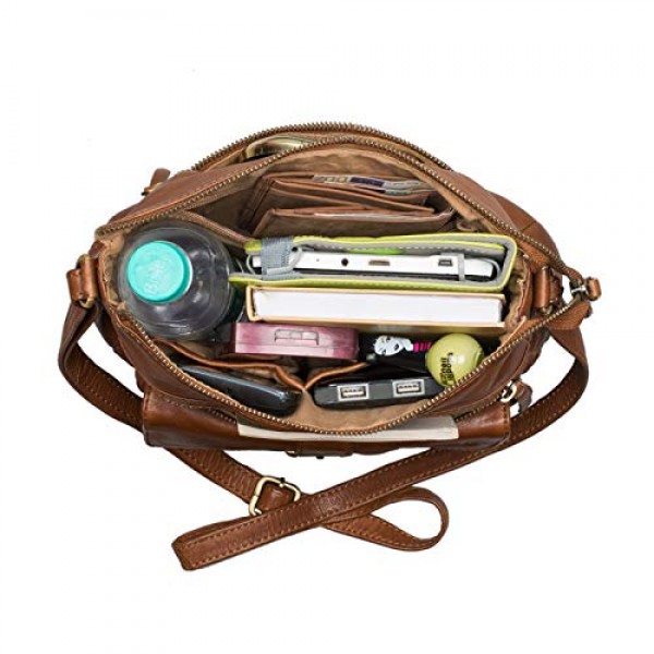 STILORD 'Louise' 빈티지 숄더백 여성용 가죽 소형 메신저 백 태블릿 가방 9.7인치 iPad 숄더백 DIN A5 핸드백 정품 소가죽으로 제작, 황토색 - 브라운, 숄더백