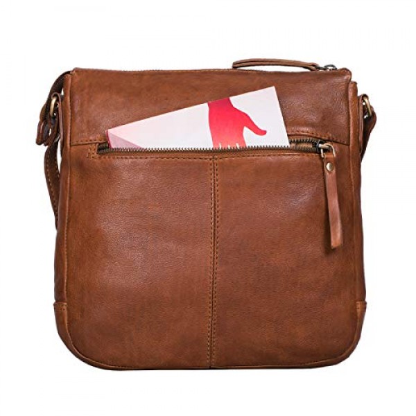 STILORD 'Louise' 빈티지 숄더백 여성용 가죽 소형 메신저 백 태블릿 가방 9.7인치 iPad 숄더백 DIN A5 핸드백 정품 소가죽으로 제작, 황토색 - 브라운, 숄더백