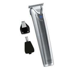 Wahl USA 남성용 스테인레스 스틸 리튬 이온 무선 수염 트리머 - 회전식 귀 및 코 트리머 및 디테일 트리머가 포함된 충전식 올인원 남성용 수염 트리머 - 모델 9818A