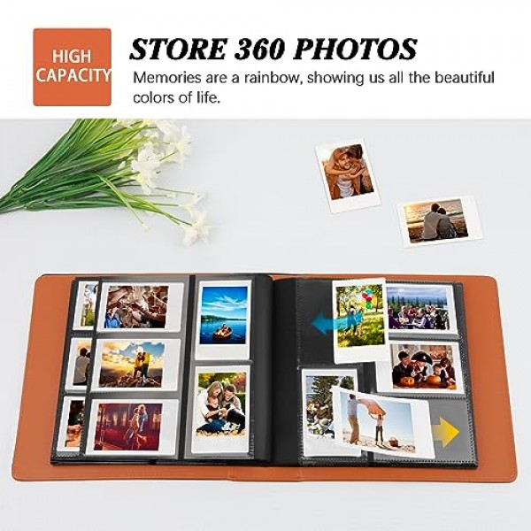 Fujifilm Instax Mini 카메라/폴라로이드 카메라용 360 포켓 사진 앨범, Fujifilm Instax Mini 11 12 9 40 Evo Liplay 8 7+ 즉석 카메라, Polaroid Kodak HP 2x3 사진용 사진 앨범(갈색)