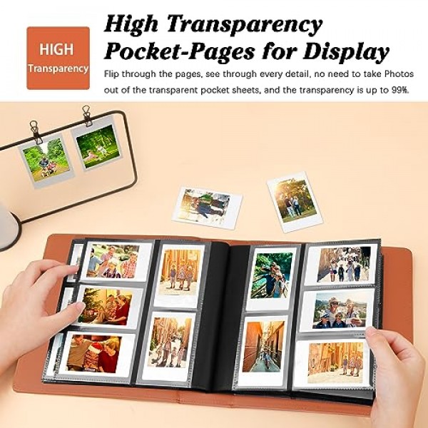 Fujifilm Instax Mini 카메라/폴라로이드 카메라용 360 포켓 사진 앨범, Fujifilm Instax Mini 11 12 9 40 Evo Liplay 8 7+ 즉석 카메라, Polaroid Kodak HP 2x3 사진용 사진 앨범(갈색)