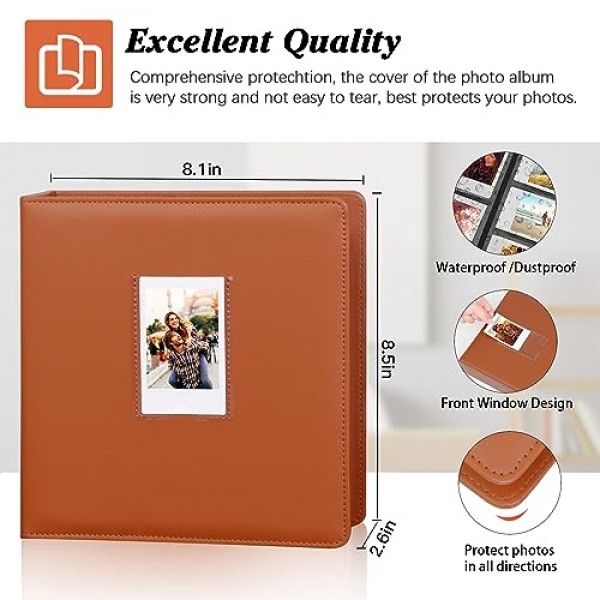 Fujifilm Instax Mini 카메라/폴라로이드 카메라용 360 포켓 사진 앨범, Fujifilm Instax Mini 11 12 9 40 Evo Liplay 8 7+ 즉석 카메라, Polaroid Kodak HP 2x3 사진용 사진 앨범(갈색)