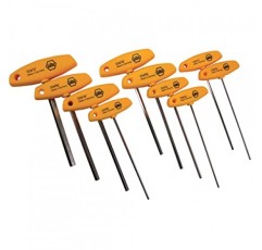 Wiha 33492 육각 드라이버 T-핸들, 인치 사이즈 3/32-3/8, 10개