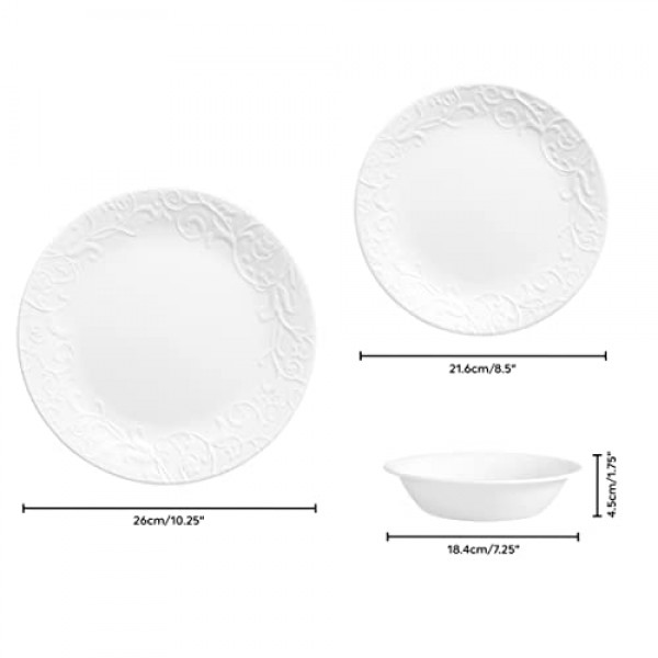 CORELLE Bella Faenza 1146912 4인용 12피스 식기 세트 접시, 사이드 접시, 그릇 포함 3배 더 내구성이 뛰어나 공간 무게가 세라믹 대비 절반 차지