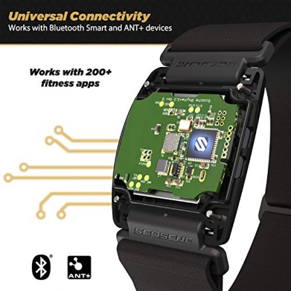 Scosche Rhythm R+2.0: Wahoo, Peloton, LED 모니터, DDP Yoga, Strava를 사용한 매우 정확한 운동 심박수 모니터링을 위한 ANT+ 및 BLE Bluetooth Smart가 포함된 방수/방진 암밴드