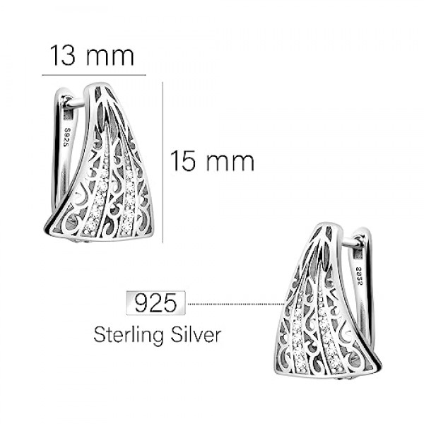 SOFIA MILANI - 여성용 귀걸이 925 실버 지르코니아석 - 곡선 사다리꼴 스터드 귀걸이