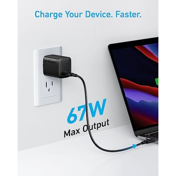 Anker 67W USB C 벽면 충전기, Anker 315 충전기, PIQ 3.0 소형 및 접이식 고속 충전기, MacBook Pro/Air, iPhone 15/15 Pro/15 Pro Max/14/14 Pro/14 Pro Max, iPad, Galaxy, Pixel용 AirPods 등
