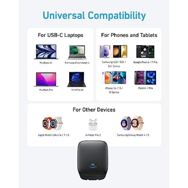 Anker 67W USB C 벽면 충전기, Anker 315 충전기, PIQ 3.0 소형 및 접이식 고속 충전기, MacBook Pro/Air, iPhone 15/15 Pro/15 Pro Max/14/14 Pro/14 Pro Max, iPad, Galaxy, Pixel용 AirPods 등