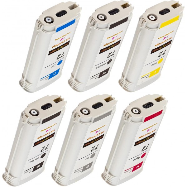 LKB 6PK 호환 HP72 잉크 카트리지 교체(130ML 포함) designjet T1100 T1200 T1100ps T1120 SD-MFP T1120ps T2300 T610 T620 T770 시리즈 프린터(6팩) - 영국