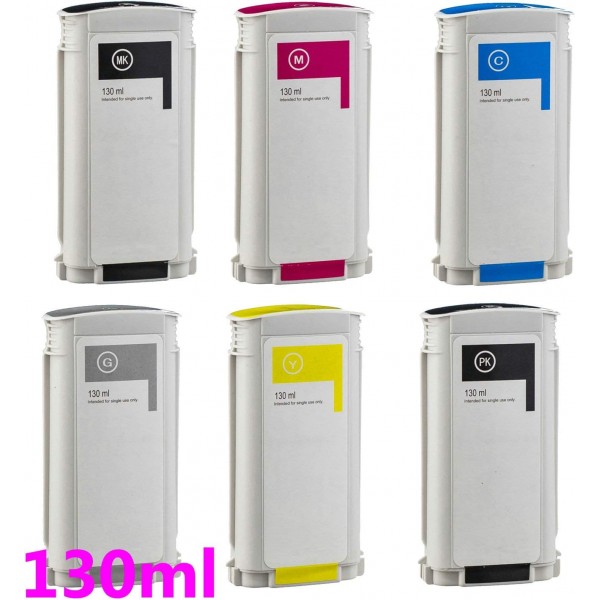 LKB 6PK 호환 HP72 잉크 카트리지 교체(130ML 포함) designjet T1100 T1200 T1100ps T1120 SD-MFP T1120ps T2300 T610 T620 T770 시리즈 프린터(6팩) - 영국