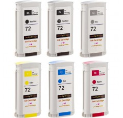 LKB 6PK 호환 HP72 잉크 카트리지 교체(130ML 포함) designjet T1100 T1200 T1100ps T1120 SD-MFP T1120ps T2300 T610 T620 T770 시리즈 프린터(6팩) - 영국