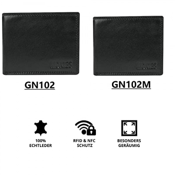 MOKIES 남성용 지갑 - 프리미엄 가죽 - 100% 나파 가죽 - RFID 및 NFC 보호 - 남성용 지갑, 블랙(Gn102m), 클래식