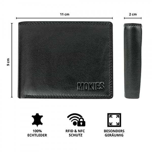 MOKIES 남성용 지갑 - 프리미엄 가죽 - 100% 나파 가죽 - RFID 및 NFC 보호 - 남성용 지갑, 블랙(Gn102m), 클래식