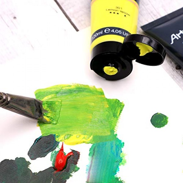 Artecho 전문 아크릴 페인트 세트, 20가지 기본 색상(120ml / 4.05oz) 튜브, 캔버스, 암석, 석재, 목재, 직물, 미술 용품용 미술 공예 페인트