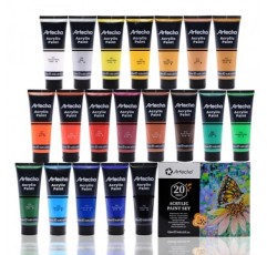 Artecho 전문 아크릴 페인트 세트, 20가지 기본 색상(120ml / 4.05oz) 튜브, 캔버스, 암석, 석재, 목재, 직물, 미술 용품용 미술 공예 페인트
