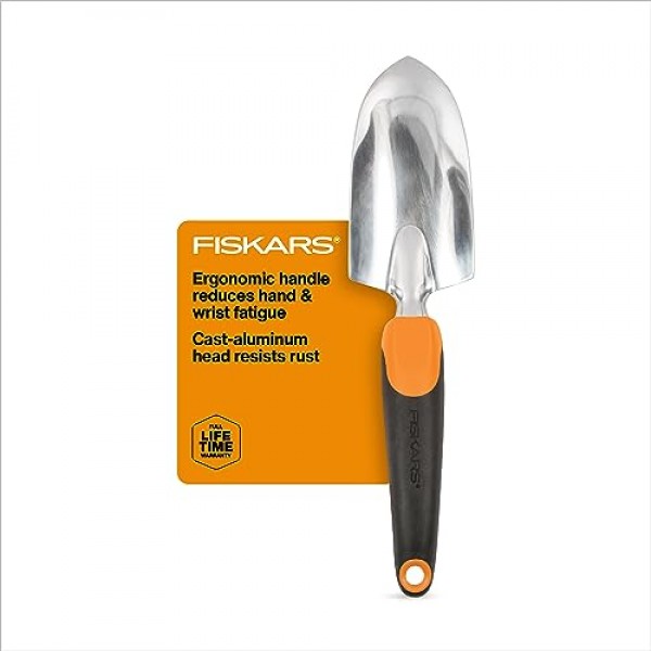 Fiskars Ergo 흙손 - 걸림 구멍이 있는 튼튼한 원예 손 도구 - 잔디 및 마당 도구 - 블랙/오렌지