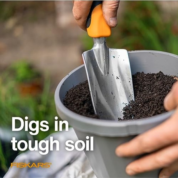 Fiskars Ergo 흙손 - 걸림 구멍이 있는 튼튼한 원예 손 도구 - 잔디 및 마당 도구 - 블랙/오렌지
