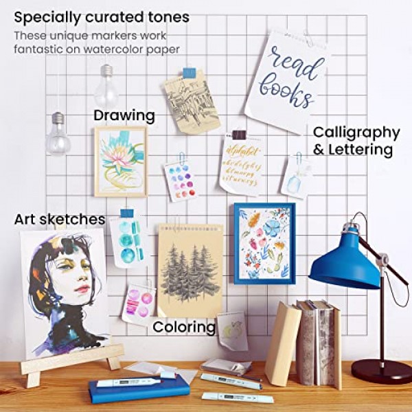 Arteza 듀얼 팁 브러시 펜, 24개의 밝은 네온 톤, 나일론 브러시 및 중간 끌 팁이 포함된 EverBlend 수채화 캘리그래피 마커, 수성 잉크