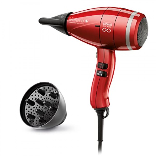 Valera, Swiss Nano4ever 전문 헤어 드라이어, 작고 가볍고 조용한 헤어 드라이어, 디지털 모터, 지능형 공기 흐름 진단, 온도 조절 가능, 이온 기능, 2200 W, 빨간색