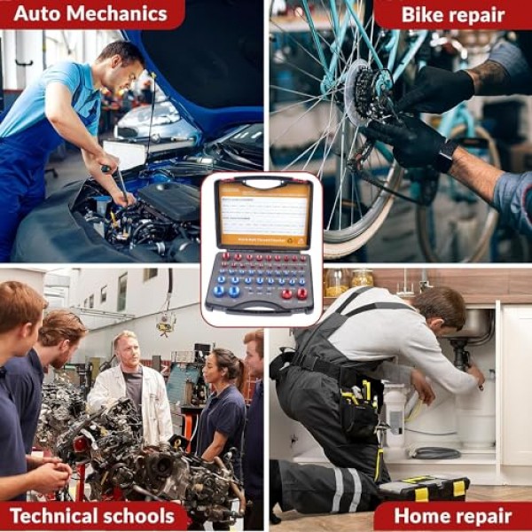 44pcs 너트 및 볼트 스레드 검사기-실용적인 스레드 검사기 세트 상자 너트 및 볼트 크기 게이지 상자 인치 및 미터법 크기, 볼트 및 너트 식별자 게이지 도구 상자, 44 