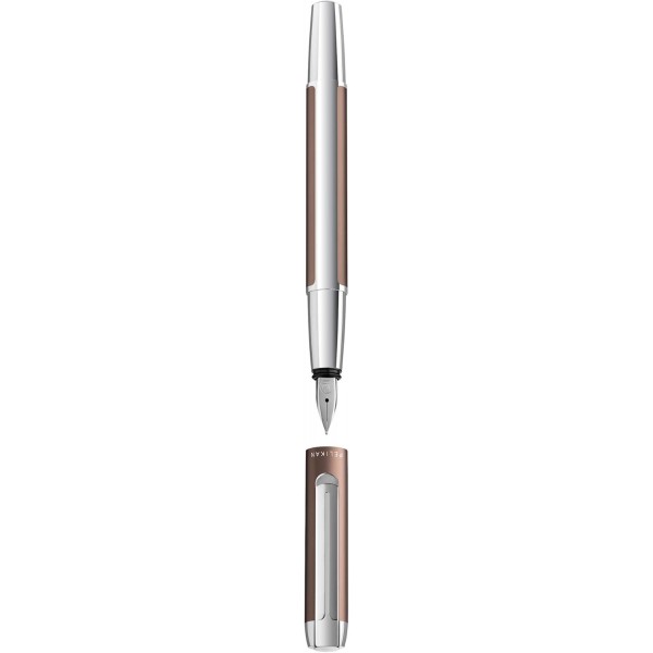 Pelikan 817219 만년필 Pura, mocha, F촉, 대형 카트리지 포함 1개 Pelikan Gemstone Ink® Sapphire