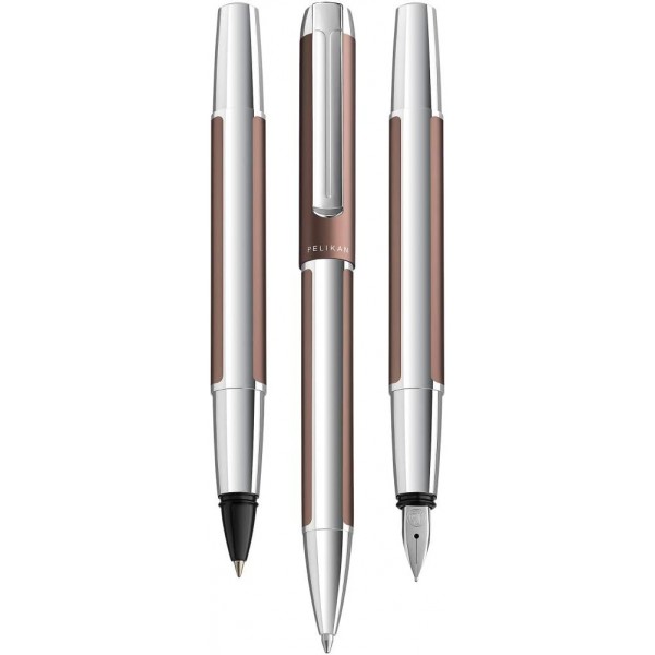 Pelikan 817219 만년필 Pura, mocha, F촉, 대형 카트리지 포함 1개 Pelikan Gemstone Ink® Sapphire