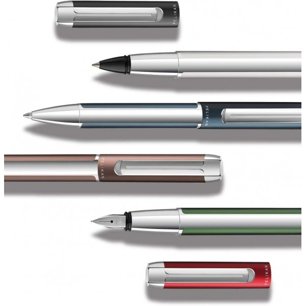 Pelikan 817219 만년필 Pura, mocha, F촉, 대형 카트리지 포함 1개 Pelikan Gemstone Ink® Sapphire