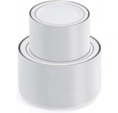 AOZITA 100 은제품 플라스틱 파티 접시, 프리미엄 고강도 일회용 접시 - 파티 결혼식을 위한 플라스틱 디너 접시 50개 및 디저트 전채 접시 50개