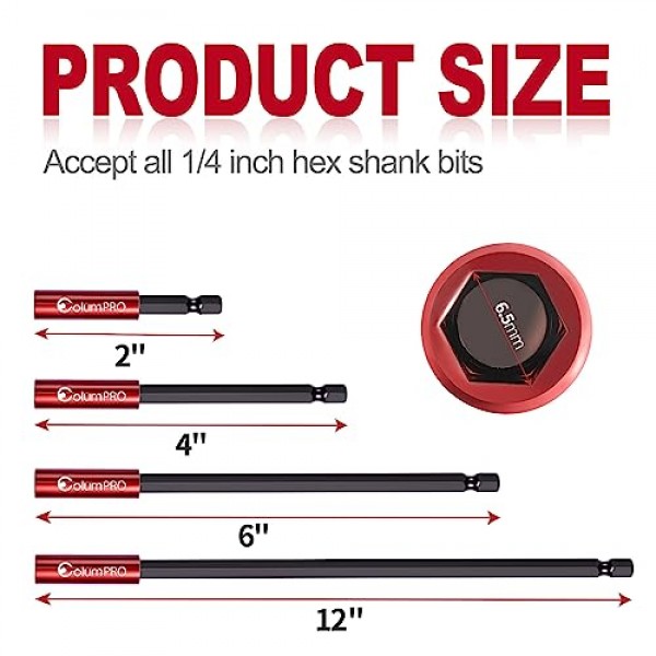 임팩트 드라이버, 1/4 육각 섕크 S2 강철 마그네틱 스크루드라이버 확장, 드릴 비트 익스텐더, 2,4,6,12인치 확장용 강력한 자기 드릴 비트 확장 홀더 4개