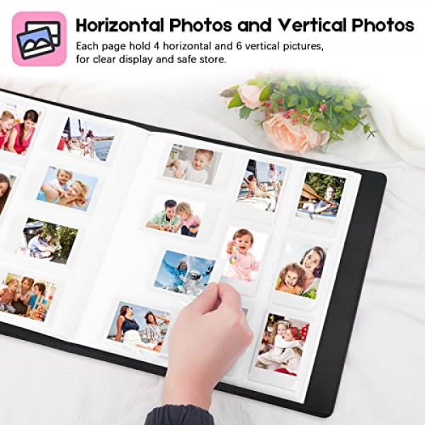 Fujifilm Instax Mini 카메라용 640 포켓 사진 앨범, 폴라로이드용 사진 앨범, 가죽 커버, Instax Mini 12 11 9 40 90 8 7 Evo LiPlay 즉석 카메라, 2x3 사진 앨범(검은색)