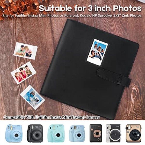 Fujifilm Instax Mini 카메라용 640 포켓 사진 앨범, 폴라로이드용 사진 앨범, 가죽 커버, Instax Mini 12 11 9 40 90 8 7 Evo LiPlay 즉석 카메라, 2x3 사진 앨범(검은색)