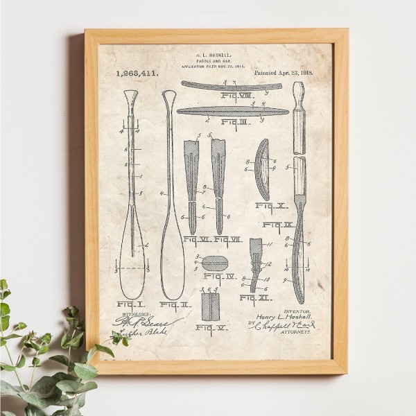 VINTAGE - KAYAK 특허가 적용된 시트 4개 팩. 발명품과 오래된 특허가 있는 포스터를 붙입니다. 원하는 색상을 선택하십시오. 고품질 250g Nacnic A4 Vintage에 인쇄