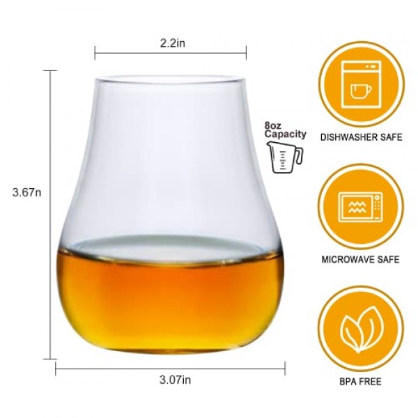 Ufrount Stemless 와인 잔 12,8 OZ 튤립 모양의 위스키 시음 유리 스니프터 세트, 구식 버번 잔 코냑, 레스토랑용 넓은 그릇 좁은 림 스카치 스니프터