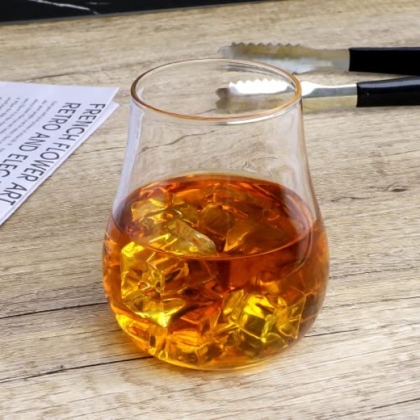 Ufrount Stemless 와인 잔 12,8 OZ 튤립 모양의 위스키 시음 유리 스니프터 세트, 구식 버번 잔 코냑, 레스토랑용 넓은 그릇 좁은 림 스카치 스니프터