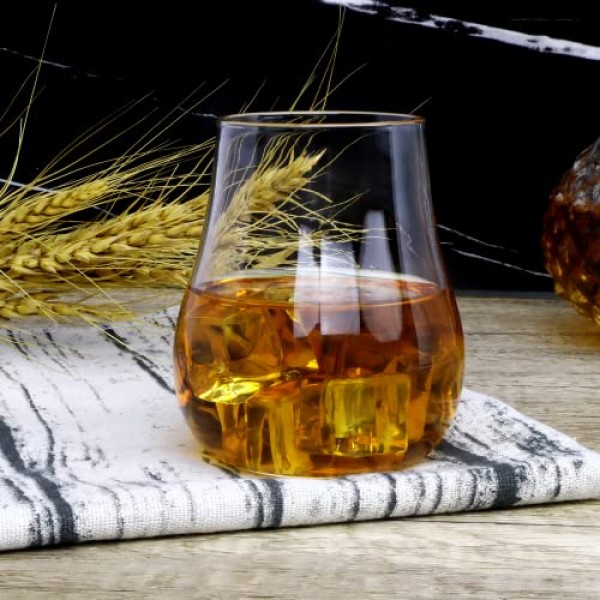 Ufrount Stemless 와인 잔 12,8 OZ 튤립 모양의 위스키 시음 유리 스니프터 세트, 구식 버번 잔 코냑, 레스토랑용 넓은 그릇 좁은 림 스카치 스니프터