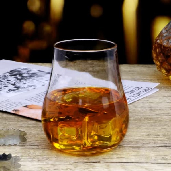 Ufrount Stemless 와인 잔 12,8 OZ 튤립 모양의 위스키 시음 유리 스니프터 세트, 구식 버번 잔 코냑, 레스토랑용 넓은 그릇 좁은 림 스카치 스니프터