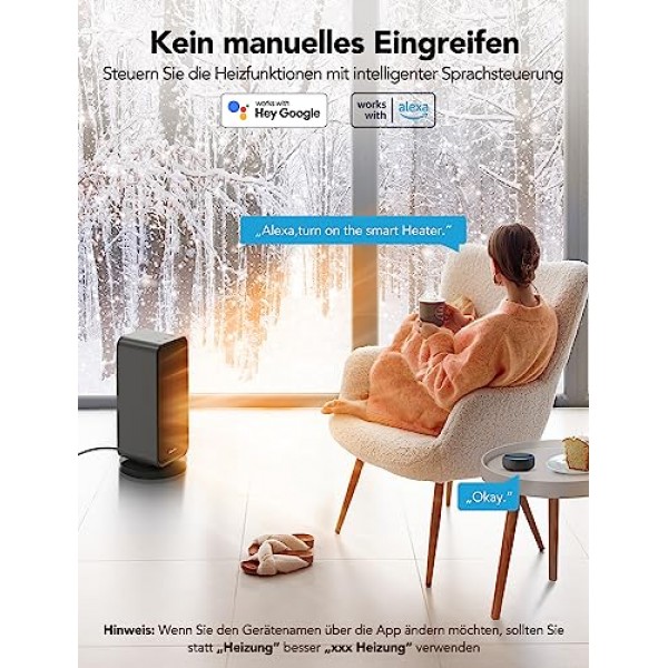 GoveeLife 팬 히터, 온도 조절기 히터, 지능형 전기 히터, WiFi 및 Bluetooth 앱, Alexa 및 Google Assistant와 작동, 실내용 1500W 세라믹 팬 히터, 블랙