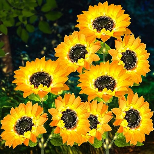 BesLowe 3 팩 9 해바라기 태양광 조명 야외 방수, 태양광 정원 조명 정원 장식, 파티오 마당 화단 뒷마당 장식을 위한 태양광 발전 꽃 조명 장식