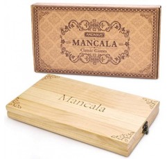 AMEROUS 나무 만칼라 보드 게임 세트 - 더 큰 크기로 업그레이드됨 - 72+8 보너스 멀티 컬러 유리 돌 - 접이식 보드 - 선물 패키지 - 지침, 성인, 어린이를 위한 휴대용 보드 