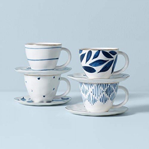 레녹스 블루 베이 4피스 에스프레소 컵 및 접시 세트, 2.45LB