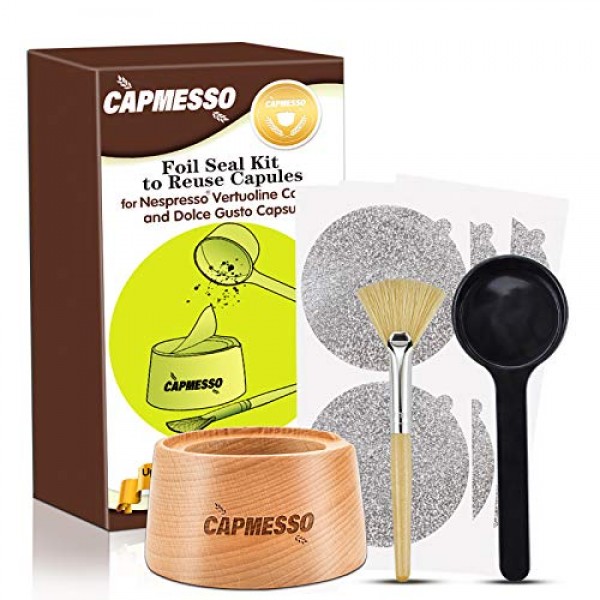 Nespresso Vertuo 재사용 가능한 포드, 리필 가능한 Vertuoline 캡슐을 재사용하기 위한 CAPMESSO 알루미늄 호일 씰 키트(전체 씰 키트 + 뚜껑 100개)