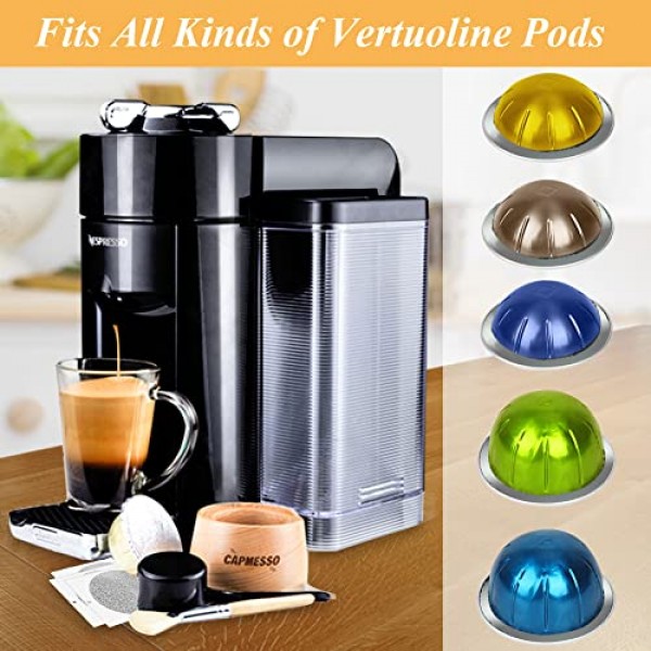 Nespresso Vertuo 재사용 가능한 포드, 리필 가능한 Vertuoline 캡슐을 재사용하기 위한 CAPMESSO 알루미늄 호일 씰 키트(전체 씰 키트 + 뚜껑 100개)