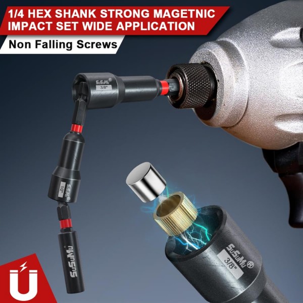 소켓 어댑터 세트 및 십자 드라이버 드릴 비트, 연장 비트 홀더, 무선 임팩트 렌치 드라이브 너트 또는 볼트용 1/4 퀵 체인지 육각 섕크가 포함된 16PCS 충격 정격 자기 