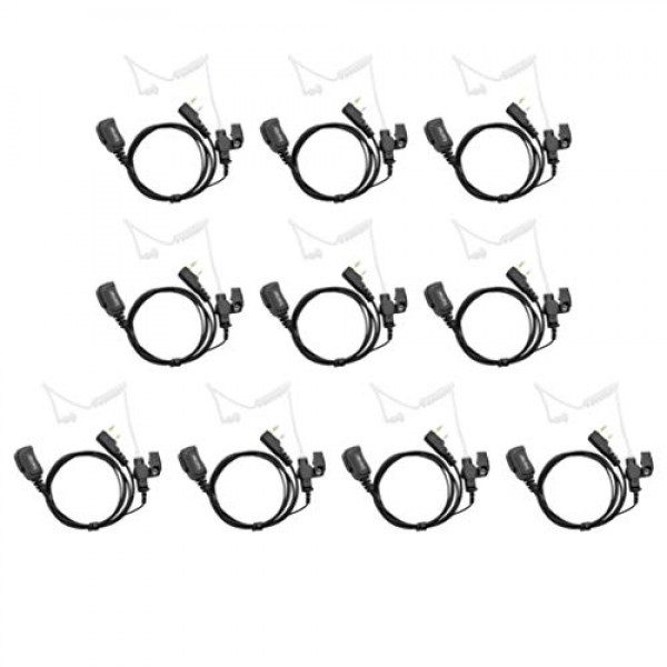 Kenwood 라디오 TK260 TH-215 Baofeng UV-5R BF-888S Retevis H-777 RT21(10팩)과 호환되는 PTT 마이크가 장착된 2핀 어쿠스틱 튜브 이어폰 헤드셋