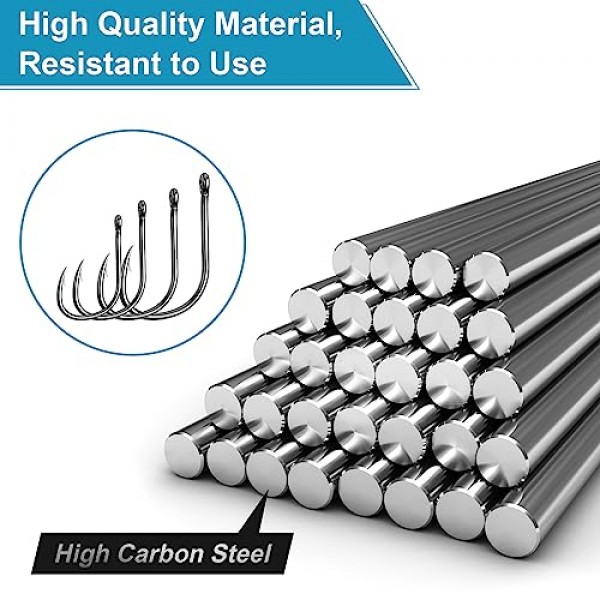 500PCS/100PCS ReeMoo 프리미엄 낚시 후크, 10 크기/4 크기 휴대용 플라스틱 상자가 있는 탄소강 낚시 후크, 민물/해수용 바브가 있는 강력한 날카로운 물고기 후크